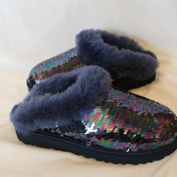 NIB UGG WOMEN'S SLIP ON SEQUIN CLUGGETTE SLIPPERS NAVY BLUE 6 - Picture 2 of 7